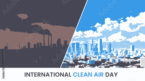 Split Cityscape Polluted vs. Clean Air vector illustration
