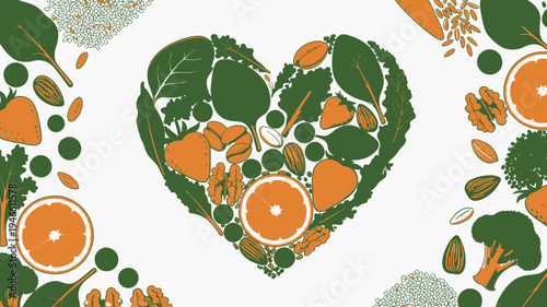 Heart Shape Made of Healthy Food vector illustration