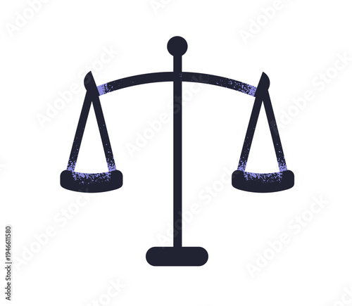 Scales with weight pans, bowls. Traditional balance device icon with plates for weighing. Comparison, judgement and equilibrium concept. Flat vector illustration isolated on white background