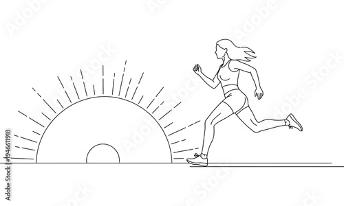 Woman running at sunrise outdoors for healthy fitness and exercise