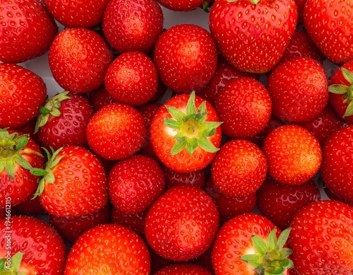 A vibrant and abundant cluster of ripe, red strawberries