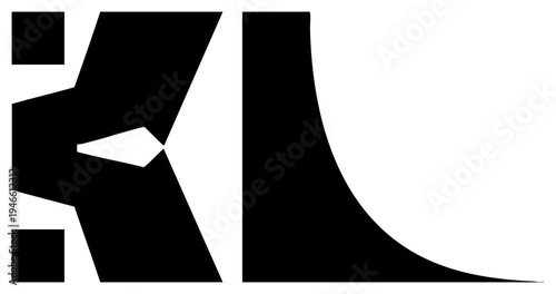 Stylized black monogram logo featuring angular "K" and curved "L", modern abstract typography, minimalist design, vector graphic, corporate branding element.