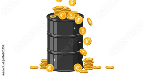 Black Oil Barrel with Coins.