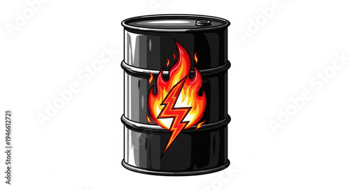 Black Oil Barrel with Flames.