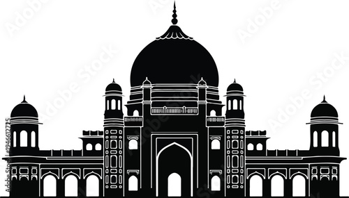 Ahsan Manzil Pink Palace Dhaka Landmark Black Silhouette Vector