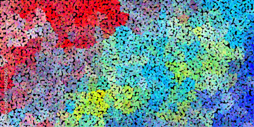 Abstract pointillist background with a lively mix of red pink blue green yellow and purple dots creating a textured and colorful artistic composition