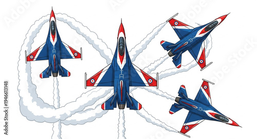 Blue Fighter Jets in Formation.