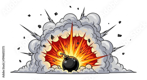 Bomb Explosion with Smoke and Fire.