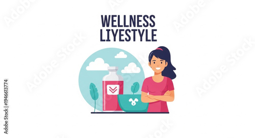 Woman Embracing Wellness Lifestyle with Healthy Products.