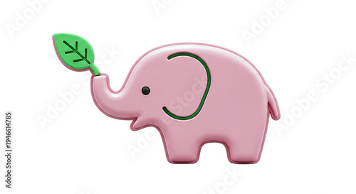 Pink Elephant Holding a Green Leaf