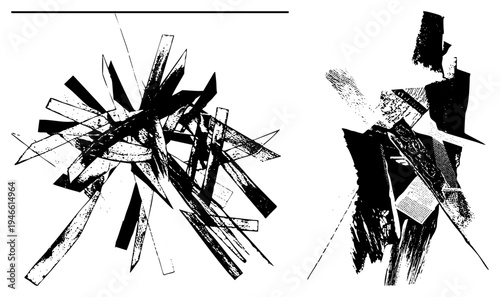 Dynamic and angular forms in, abstract design, graphic art, stylized, fractured geometry, visual texture, vector art.