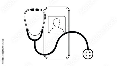 Telemedicine outline style icon, remote healthcare consultation concept with doctor and patient on smartphone screen, medical technology line symbol for digital health service, vector illustration