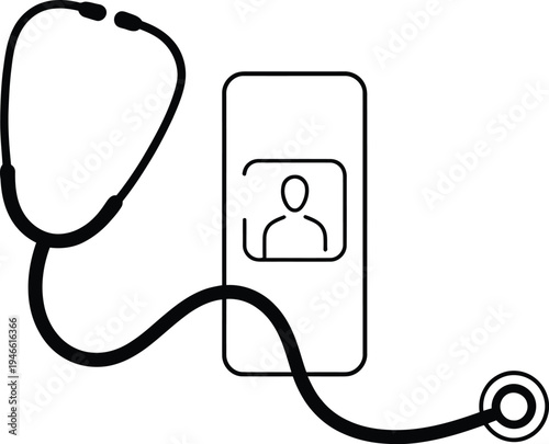 Telemedicine outline style icon, online doctor consultation via mobile phone interface, healthcare communication and remote diagnosis concept, minimal medical line symbol, vector illustration design.