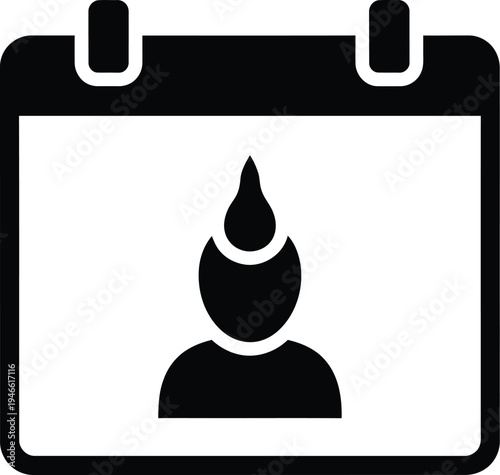 A calendar icon with a person's silhouette and flame on a white background