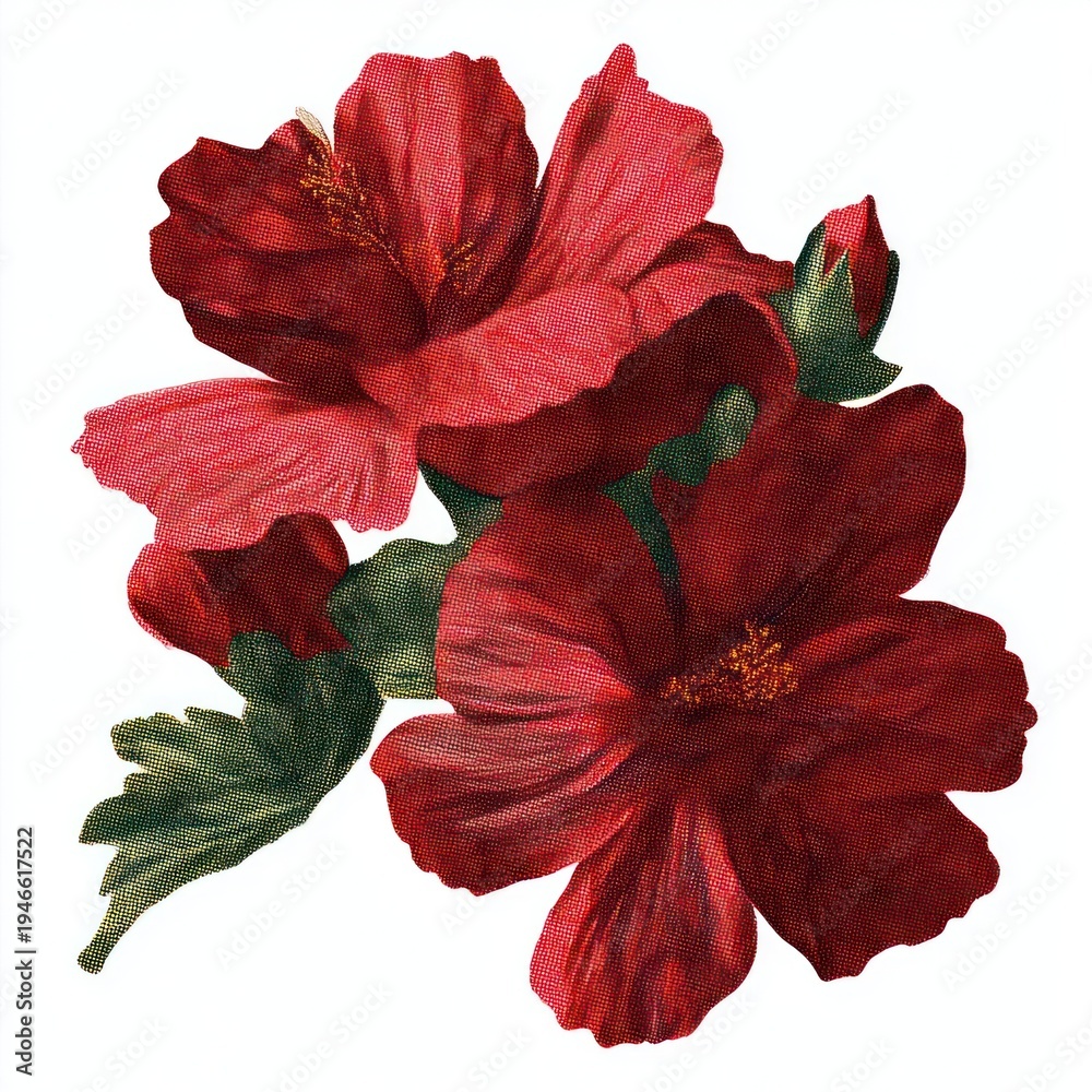 Fototapeta premium Vibrant red hibiscus illustration