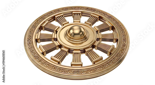 Golden Dharma Chakra with Intricate Filigree