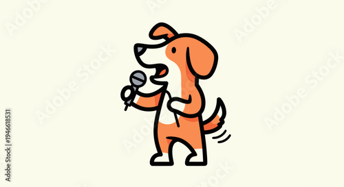 Cartoon Dog Singing with Microphone.