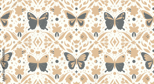 Butterfly Pattern with Floral Design Elements.