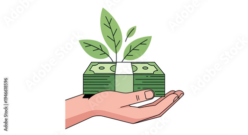 Hand Holding Green Money Plant.
