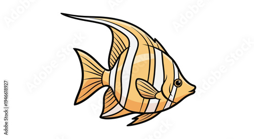 Yellow Fish with White Stripes Swimming.