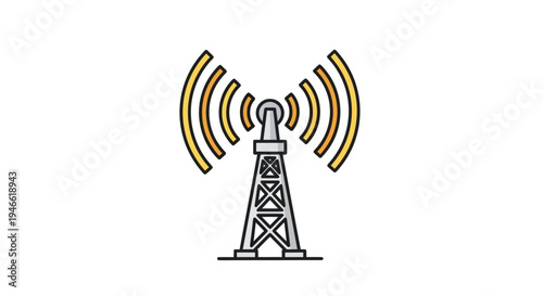 Cell Tower with Signal Waves Emitting.