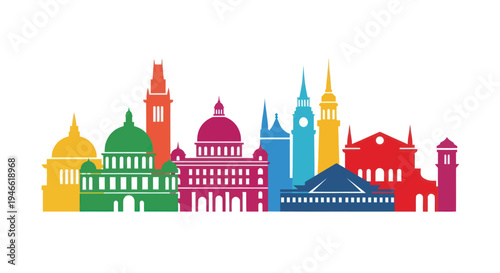 Colorful Buildings Silhouettes Vector Illustration.