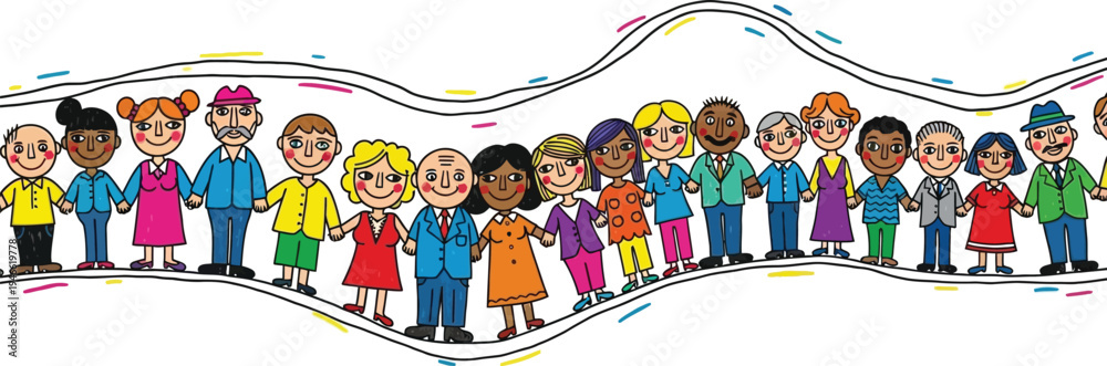 Fototapeta premium Diverse children wave line vector