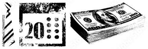 Weathered calendar displaying “20” with distressed texture, paired with bundled cash, financial milestone, money management, budget planning, savings goal, cash flow.