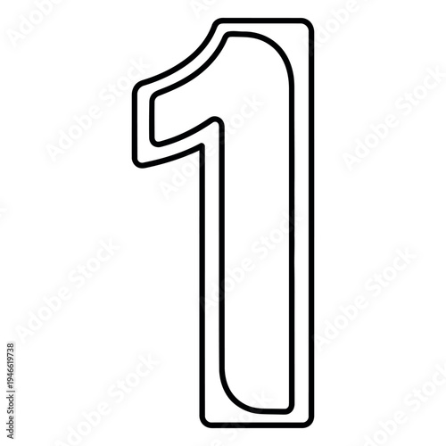 Black line number one with double outline number 1 line black outline double line numeral digit