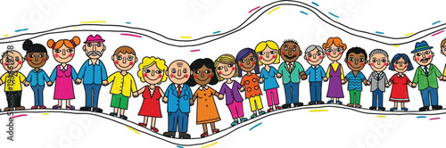 Diverse children wave line vector