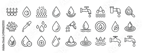 Collection of water droplet and liquid related icons, depicting nature's resource