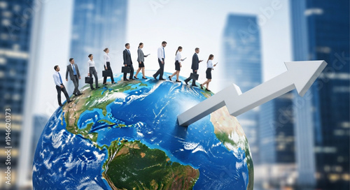 Business People on Globe Arrow.