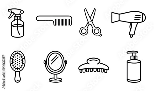 Hair care icons arranged on muted gray textured background