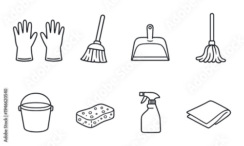 Cleaning tools and supplies displayed on dark gradient