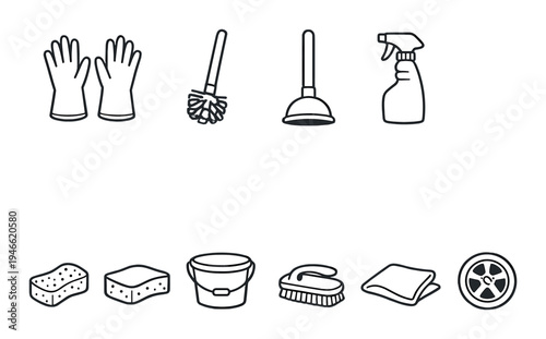 Cleaning gloves and tools displayed on dark gradient background