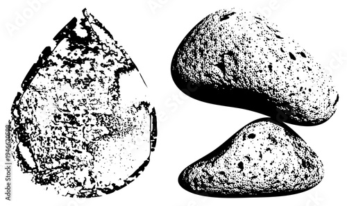 Vector illustration of smooth river stones rendered in halftone dot textures, isolated on transparent background, ideal for graphic design or print.