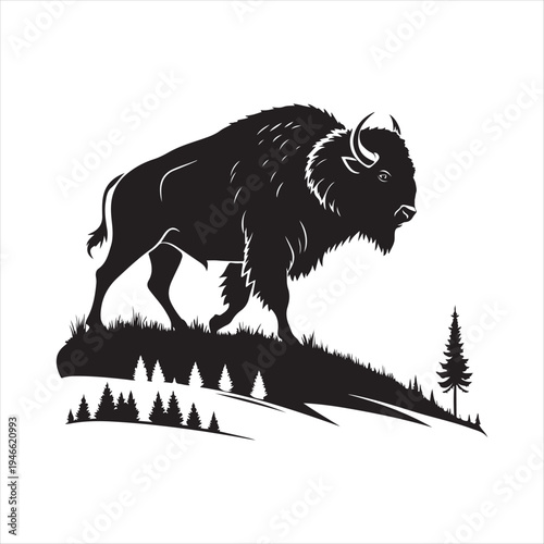 majestic Bison abstract silhouette outline logo design  concept illustration idea