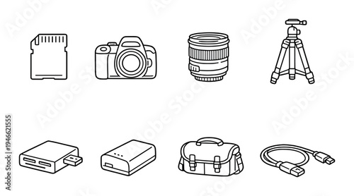 Photography gear and accessories arranged on dark studio background