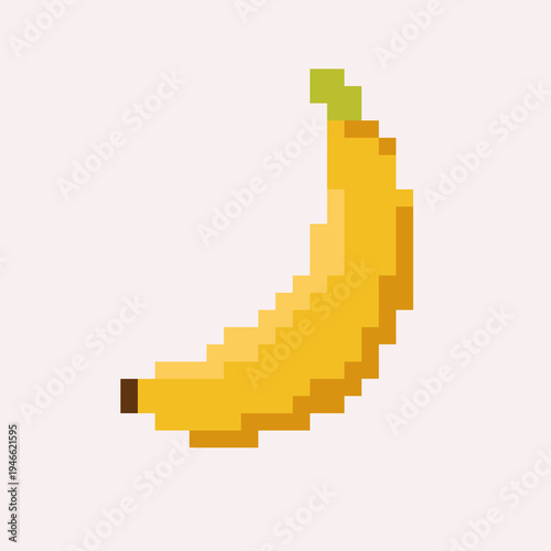 A pixelated illustration of banana in a 8 bit style. Healthy organic fruit symbolizes vitamins, antioxidants, summer harvest, and natural nutrition. 