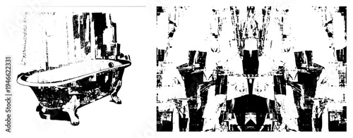 Classic clawfoot bathtub, antique bathroom fixture, ornamental porcelain tub, vintage soaking tub, retro bathroom centerpiece.