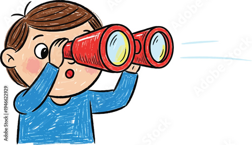 Child looking through binoculars doodle vector