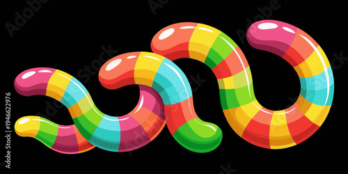 Sour Gummy Worms PNG. Sweet neon sugar coated jelly candies isolated. Delicious bright fun chewy snack treat and cheerful childhood dessert design
