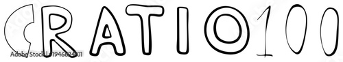 Bold handwritten style typography spelling "CRATIO100", strokes, graphic design element, isolated text, vector font, custom lettering.