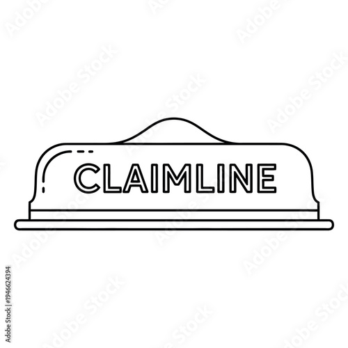 Black line of covered serving dish with claimline text line black and white covered dish cloche