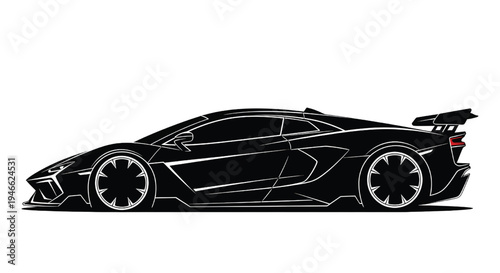 This image features a sleek black sports car with a modern design, set against a clean white background.