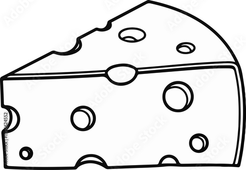 A simplified black and white line drawing of a wedge of Swiss cheese