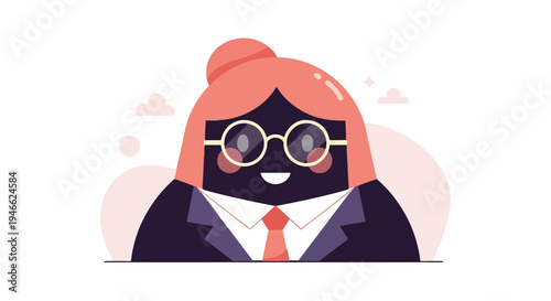 A stylized dark-skinned person with pink hair in a suit and tie