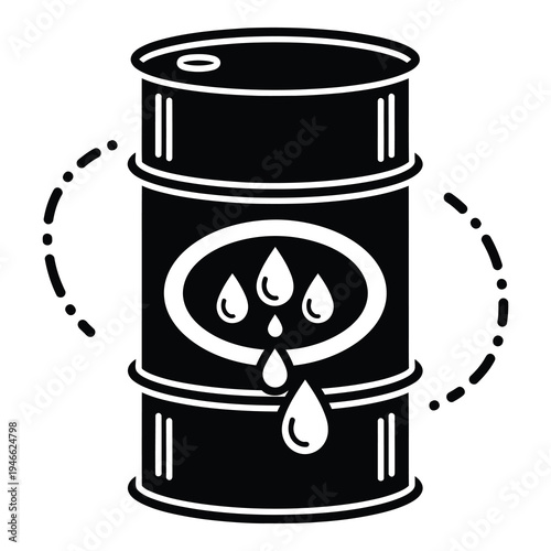 Black oil barrel with a label and droplets on the side icon