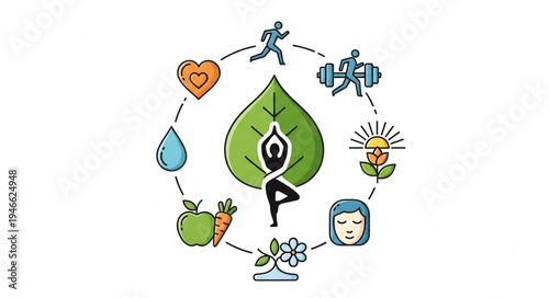 Healthy Lifestyle Circle of Wellness Icons.