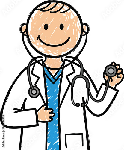 Doctor holding stethoscope doodle vector